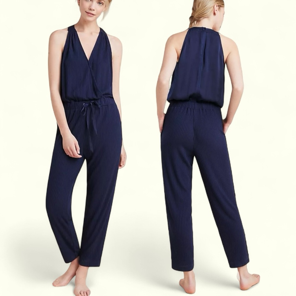 Anthropologie Saturday Sunday Sleeveless Deep V Ribbed Knit Casual Jumpsuit S